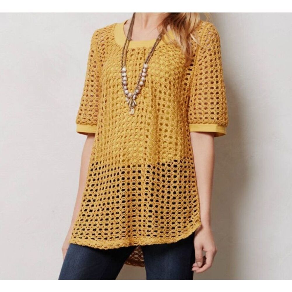 Anthropologie Angel of the North Senoia Mustard Crocheted Top Women’s Small Blou